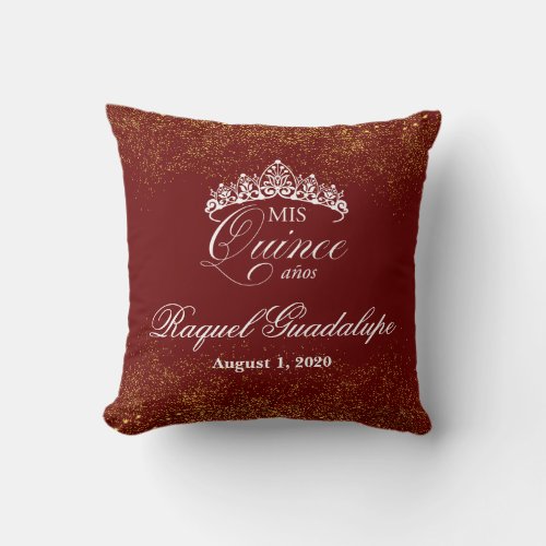 Burgundy  Gold Glitter Mis XV Recuerdo 16 Pillow