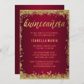 Burgundy Gold Glitter Quinceanera 15th Birthday Invitation (Front/Back)