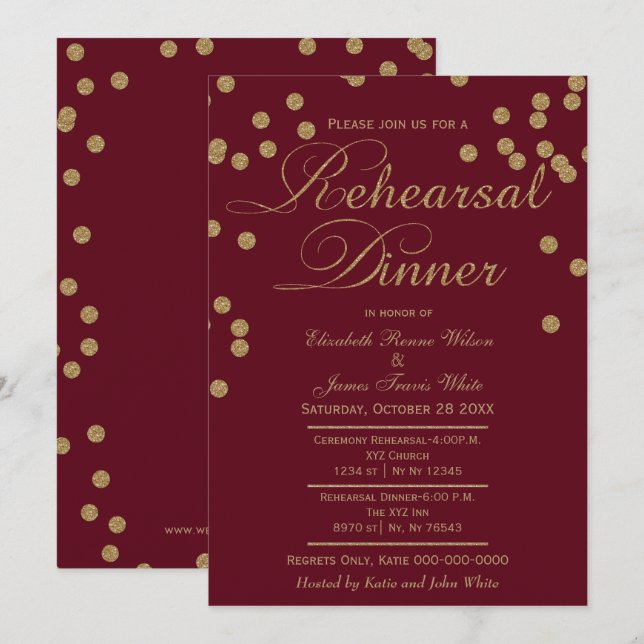 burgundy gold glitter rehearsal dinner invitation (Front/Back)