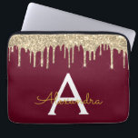 Burgundy Gold Glitter Sparkle Monogram Laptop Sleeve<br><div class="desc">Burgundy Marsala and Gold Faux Dripping Modern and Elegant Girly Glitter and Sparkle Elegant Monogram Case. This case can be customized to include your initial and first name.</div>