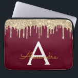 Burgundy Gold Glitter Sparkle Monogram Laptop Sleeve<br><div class="desc">Burgundy Marsala and Gold Faux Dripping Modern and Elegant Girly Glitter and Sparkle Elegant Monogram Case. This case can be customized to include your initial and first name.</div>