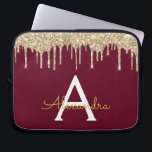 Burgundy Gold Glitter Sparkle Monogram Laptop Sleeve<br><div class="desc">Burgundy Marsala and Gold Faux Dripping Modern and Elegant Girly Glitter and Sparkle Elegant Monogram Case. This case can be customized to include your initial and first name.</div>