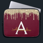Burgundy Gold Glitter Sparkle Monogram Laptop Sleeve<br><div class="desc">Burgundy Marsala and Gold Faux Dripping Modern and Elegant Girly Glitter and Sparkle Elegant Monogram Case. This case can be customized to include your initial and first name.</div>