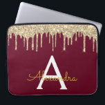 Burgundy Gold Glitter Sparkle Monogram Laptop Sleeve<br><div class="desc">Burgundy Marsala and Gold Faux Dripping Modern and Elegant Girly Glitter and Sparkle Elegant Monogram Case. This case can be customized to include your initial and first name.</div>