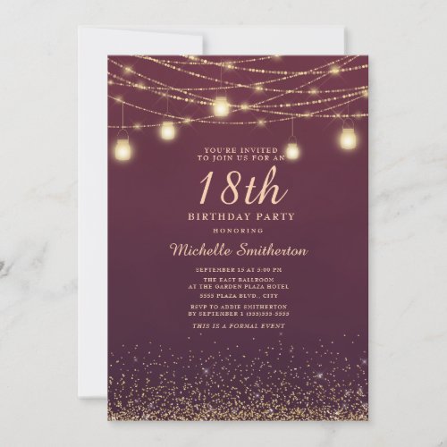 Burgundy Gold Glitter String Lights Formal 18th