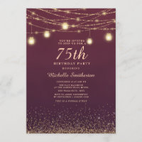 Burgundy Gold Glitter String Lights Formal 75th
