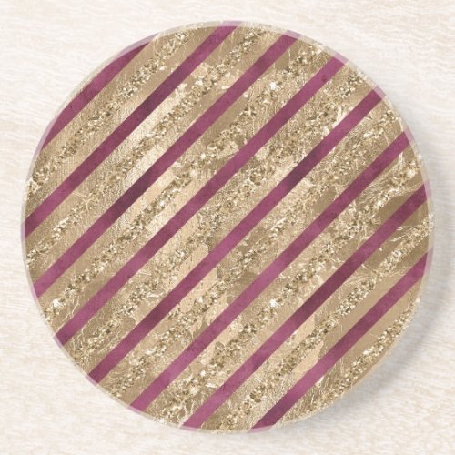 Burgundy Gold Glitter Stripes  Coaster