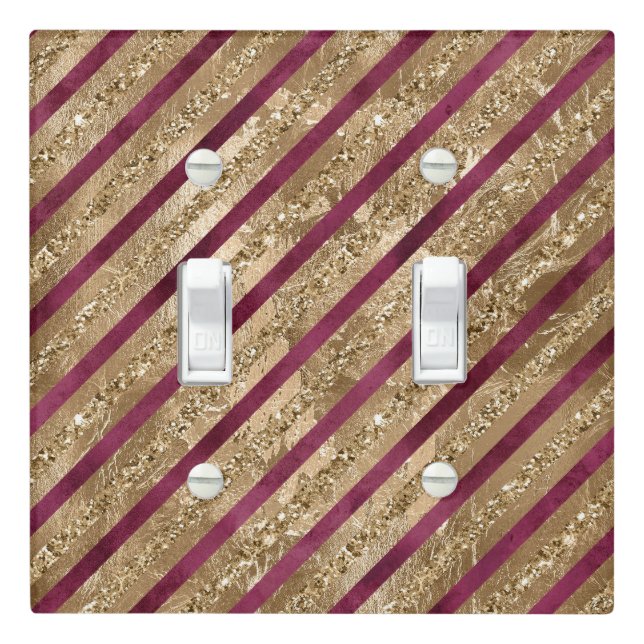 Burgundy Gold Glitter Stripes  Light Switch Cover (In Situ)