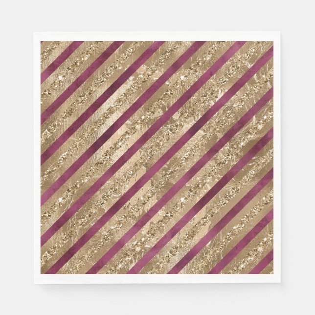 Burgundy Gold Glitter Stripes  Napkins (Front)