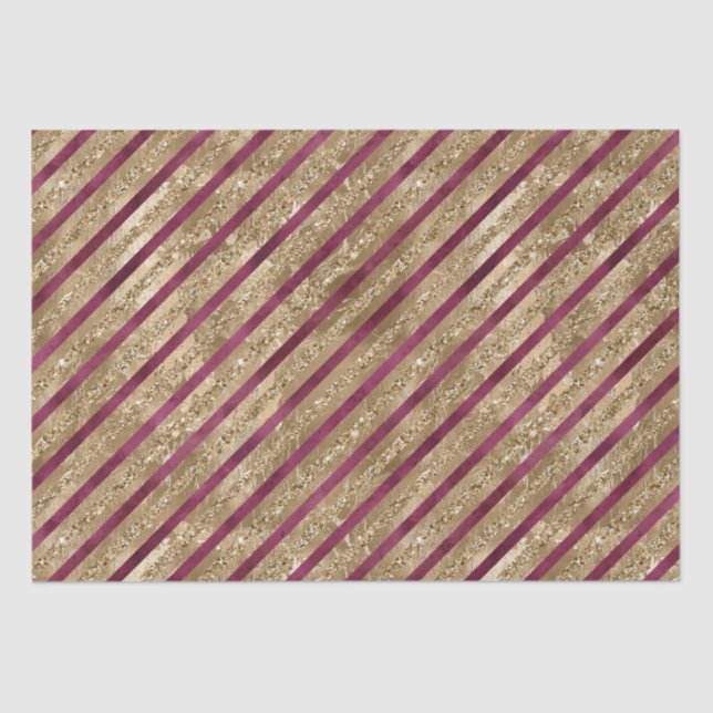 Burgundy Gold Glitter Stripes Tissue Paper (Front)