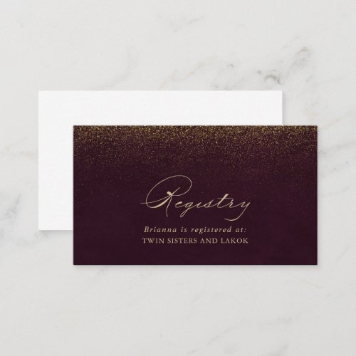 Burgundy Gold Glitter Wedding Gift Registry Enclosure Card