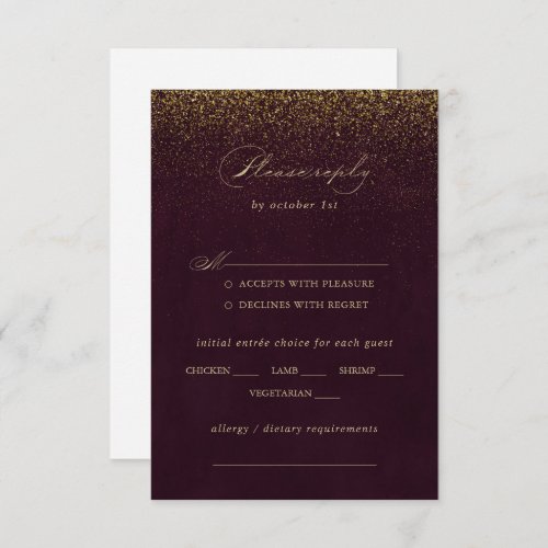 Burgundy Gold Glitter Wedding Menu Choice Rsvp