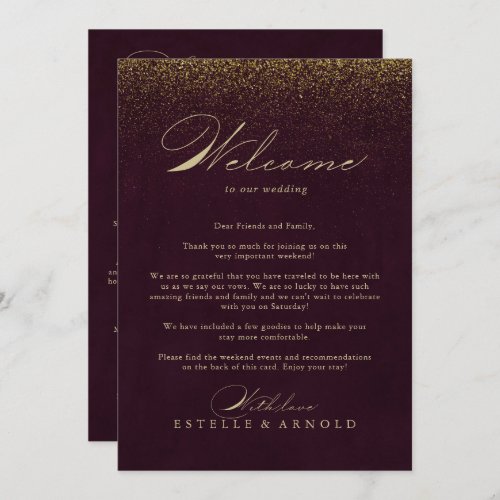 Burgundy Gold Glitter Wedding Welcome Letter