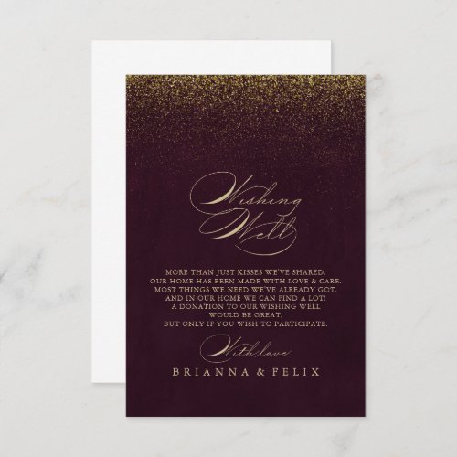 Burgundy Gold Glitter Wedding Wishing Well   Enclosure Card