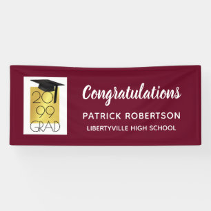 Burgundy & Gold GRAD Editable Color Graduation Banner