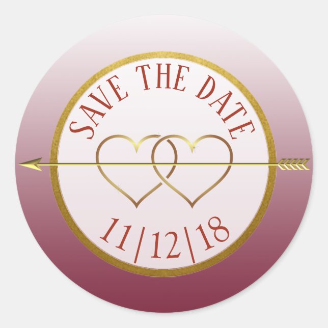 Burgundy & Gold Gradient  Save the Date Stickers (Front)