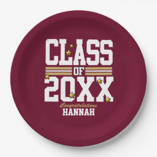 Burgundy Gold Graduating Class Year Paper Plates