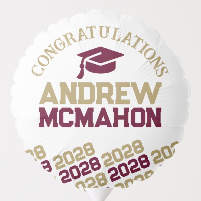 Burgundy & Gold Graduation Centerpiece Balloon (Back)