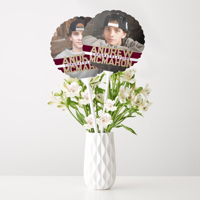 Burgundy Gold Graduation Double Photo Centerpiece Balloon (Creator Uploaded)