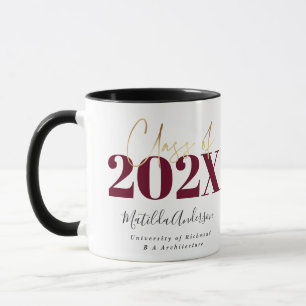 Burgundy gold graduation elegant script modern mug