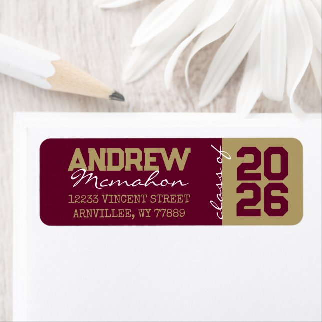 Burgundy & Gold Graduation Return Address Labels (Insitu)