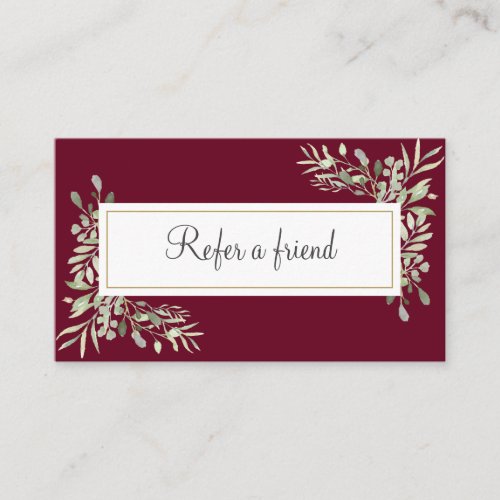 Burgundy Gold Greenery Business Referral Card