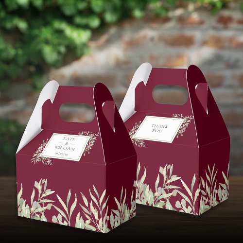 Burgundy Gold Greenery Foliage Wedding Favor Boxes