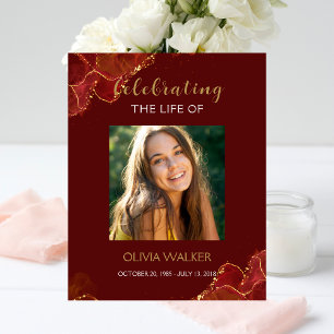 Burgundy & Gold Greenery Funeral Welcome Sign