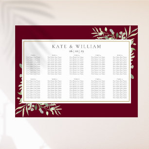 Burgundy Gold Greenery Wedding Seating Chart