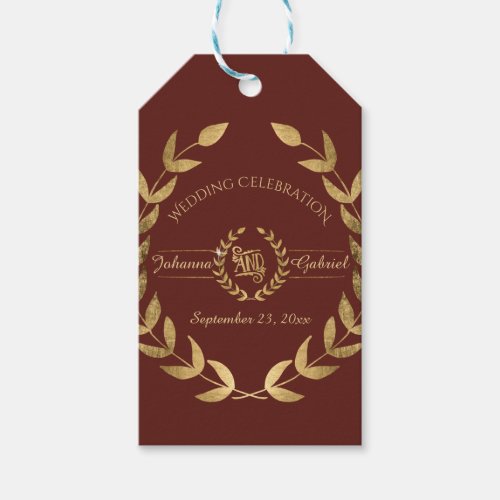 Burgundy Gold Greenery Wreath Wedding Reception Gift Tags