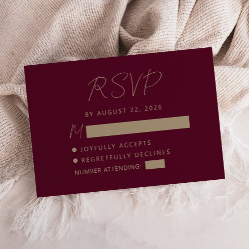 Burgundy Gold Handwriting Wedding RSVP Card
