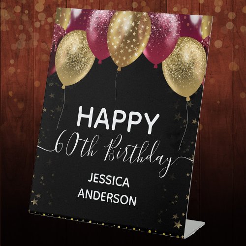 Burgundy Gold Happy 60th Birthday Pedestal Sign