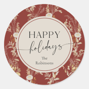 Burgundy Gold Happy Holidays Sticker