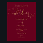 Burgundy Gold Heart Script Wedding Welcome Sign<br><div class="desc">This elegant burgundy and gold heart script wedding welcome sign can be personalized with your information in chic typography. Designed by Thisisnotme©</div>
