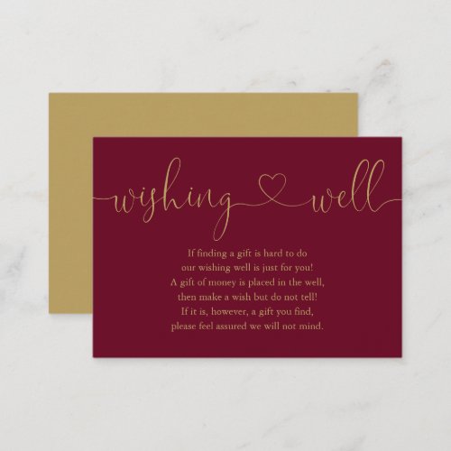 Burgundy Gold Heart Script Wishing Well Wedding Enclosure Card