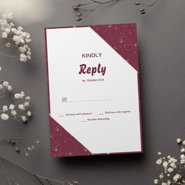 Burgundy gold heart sparkle glitter RSVP Invitation (Burgundy gold heart sparkle glitter RSVP )