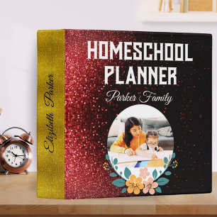 Burgundy & Gold Homeschool Planner Photo Name Moms 3 Ring Binder