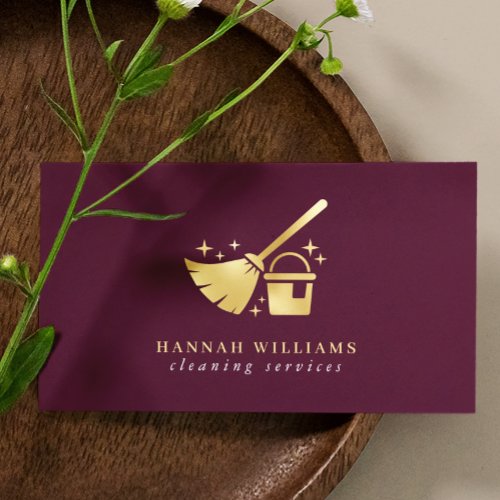 Burgundy  Gold House Cleaning Services   Business Card