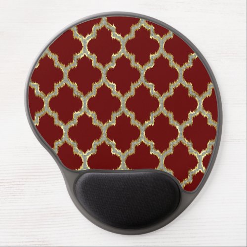 Burgundy  Gold Ikat Tribal Geometric Pattern Gel Mouse Pad