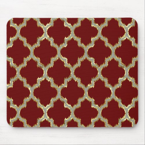 Burgundy  Gold Ikat Tribal Geometric Pattern Mouse Pad