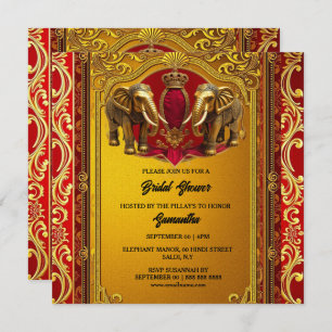 Burgundy gold indian elephants royal bridal shower holiday card