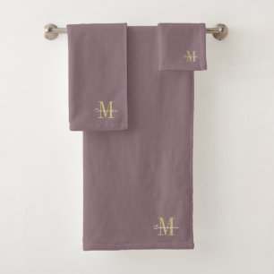 Burgundy Gold Initial and Name Personalized Bath Towel Set