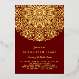 Burgundy & Gold Lace Elegant Eid Feast Foil Invitation