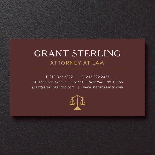 Burgundy Gold Lawyer Attorney at Law Luxury Business Card