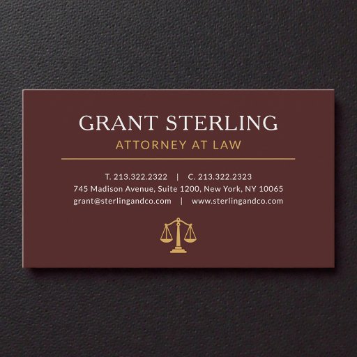 Customizable Burgundy Gold Lawyer Attorney at Law Luxury Business Card
