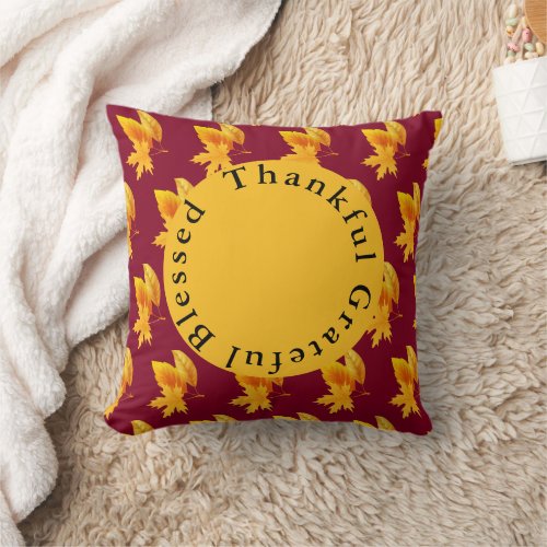 Burgundy Gold Leaf Autumn Foliage  Throw Pillow