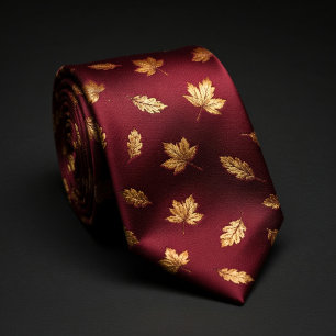 Burgundy Gold Leaf Elegance Neck Tie