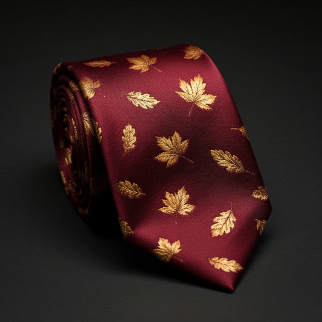 Burgundy Gold Leaf Elegance Neck Tie (Creator Uploaded)