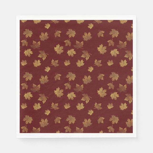 Burgundy & Gold Leaf Fall Napkins (Front)