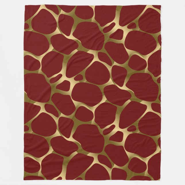 Burgundy & Gold Leopard Print Pattern Fleece Blanket (Front)